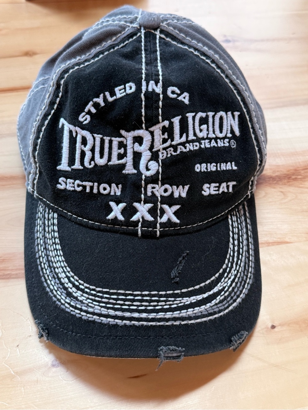 True Religion Black and Gray Embroidered Baseball Cap
